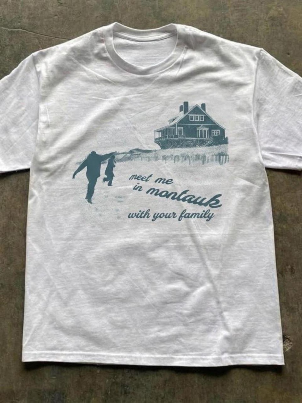 Gildan White Tee with Blue Coastal 'Meet Me in Montauk' Graphic